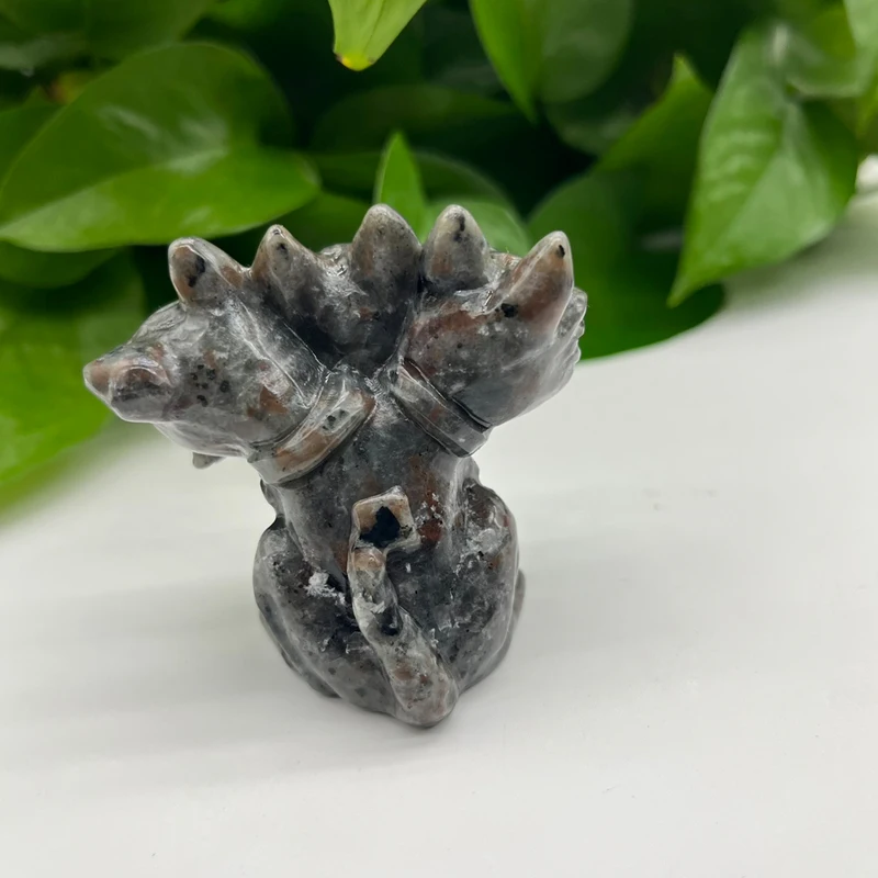 Yooperlite Cerberus Dog Sculpture Decor Black Obsidian Three Headed Animal Statue Carved Stone Guardian of the Underworld Figure