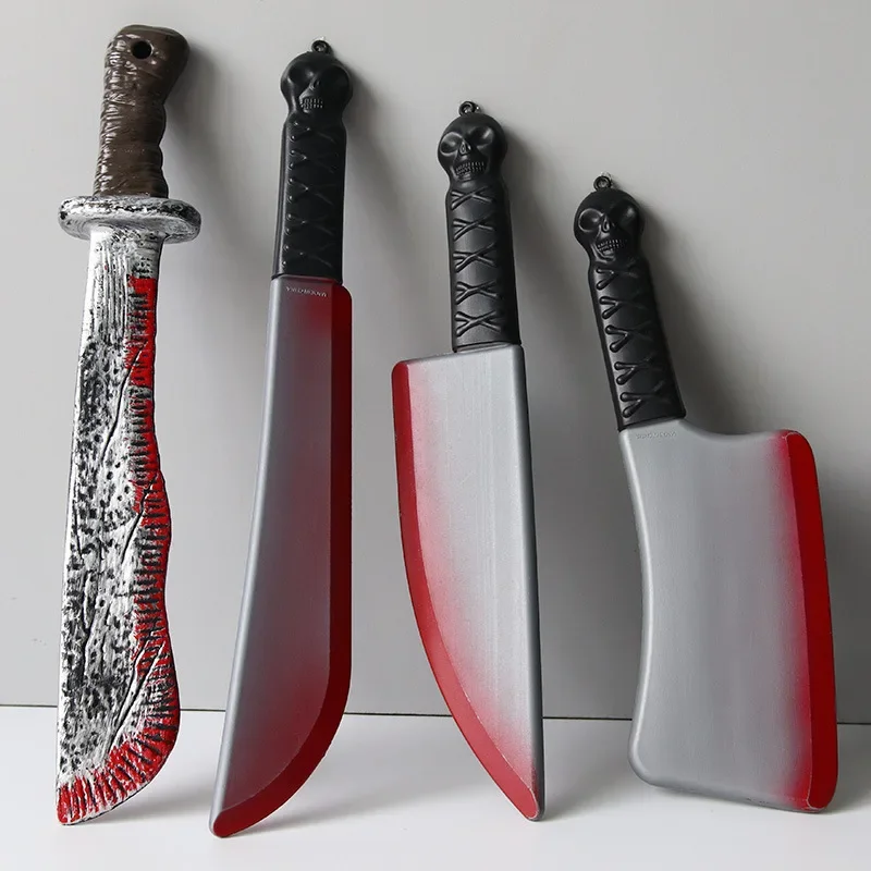 Halloween Bloody Knife  Party Decoration Sharp Plastic Toy Simulation Kitchen Knife Tricky Props Curved Knife Halloween Props