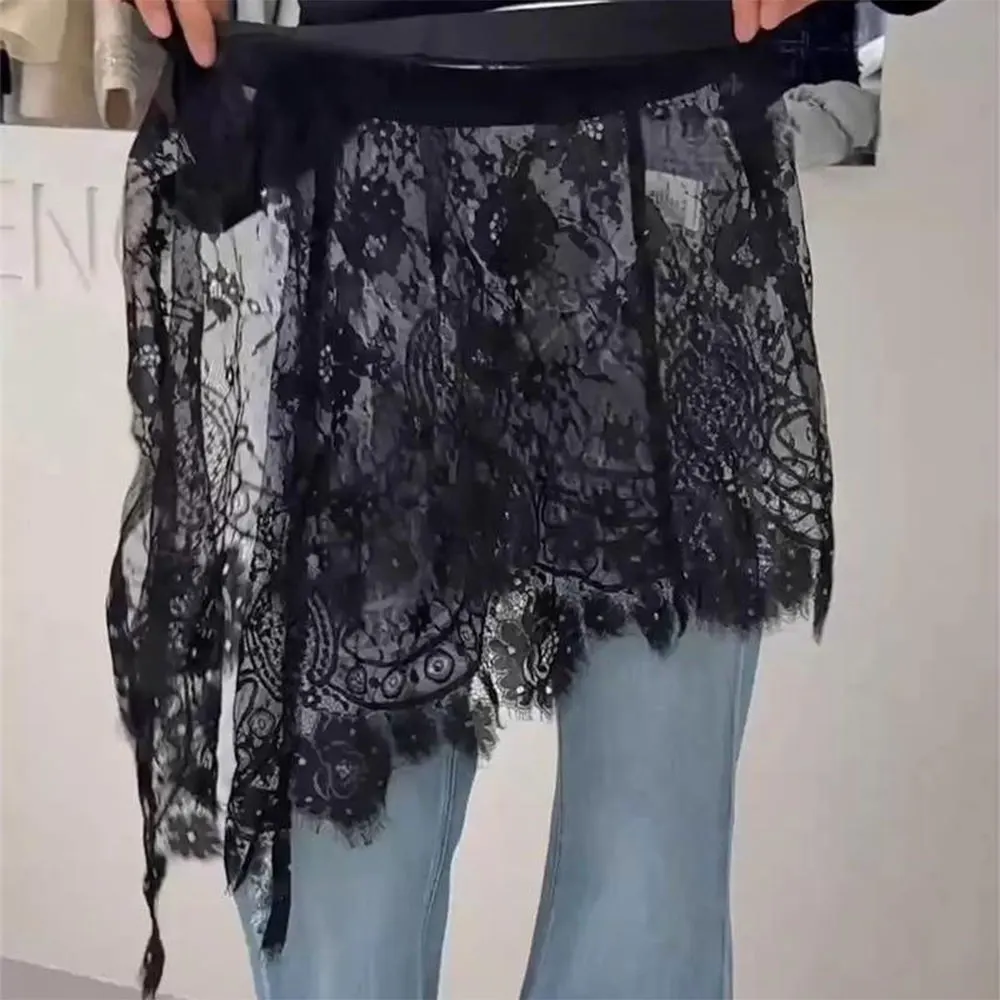 

Юбка Y2K с вышивкой, цветочным узором и кружевными вставками, на пуговицах, винтажная, асимметричная, с вырезами, женская, в уличном стиле