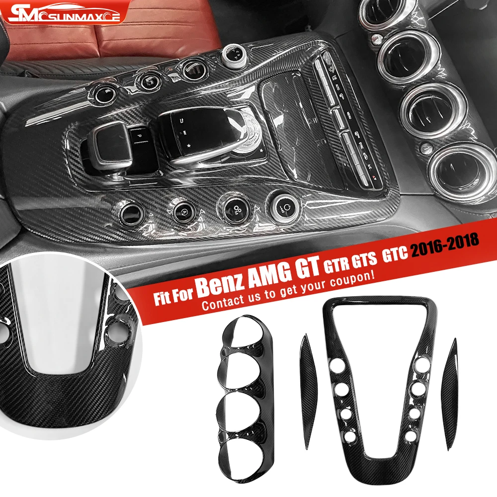 For Benz AMG GT C190 R190 GTS GTC GTR 2015-2018 2Doors Dry Carbon Fiber Center Panel Sticker Cover 4Pcs Car Interior Accessories