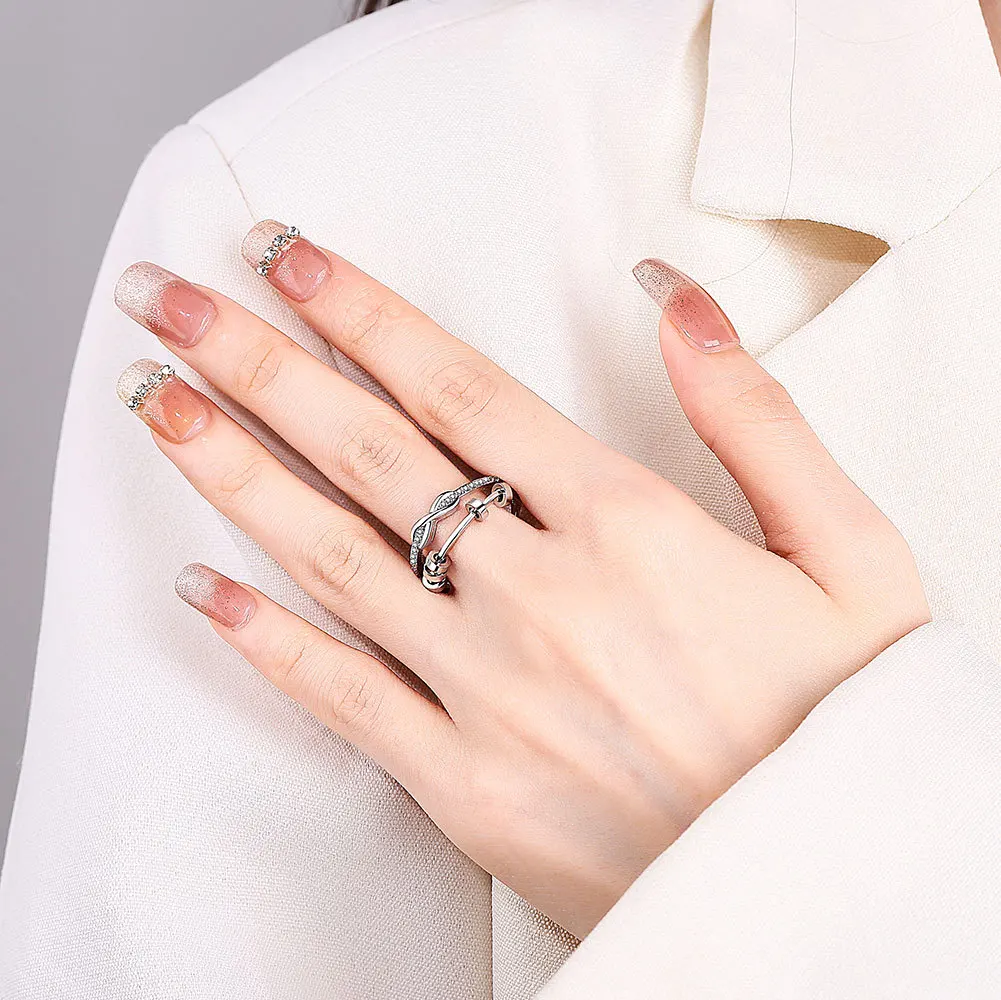 Luxury Infinite Love Adjustable Fidget Rings For Women Rotating Beads Crystal Anxiety Relief Spinning Ring Jewelry Anillos Mujer