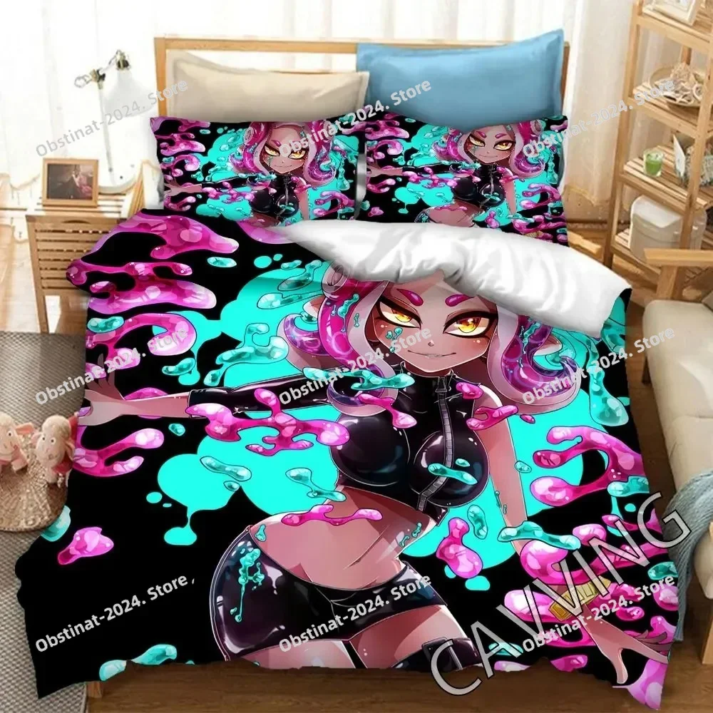 

Top Splatoon 3d Cartoon Bedding Set Printed Bed Set With Pillowcase Bed For Duvet Cover Soft Single Double Queen Super King Size