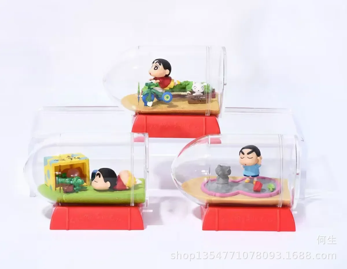 Crayon de dessin animé Shin-chan, 1 pièce, Style aléatoire, scènes quotidiennes miniatures, figurine Kawaii, modèle en PVC, jouets, poupée, collection d'ornements, cadeaux