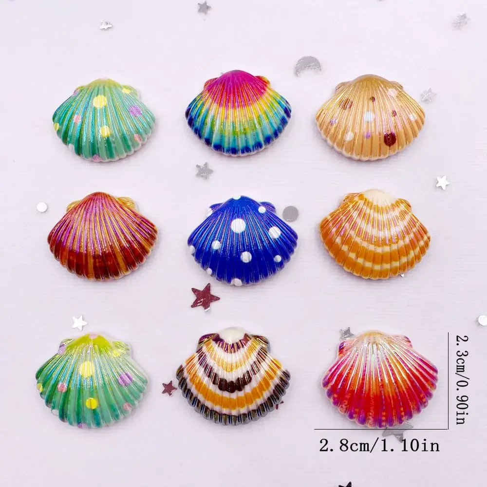 New 8pcs AB Resin Colorful Flower Shell Figurines Flat back Cabochon Stone Scrapbook Home Crafts DIY Jewelry Making Accessories