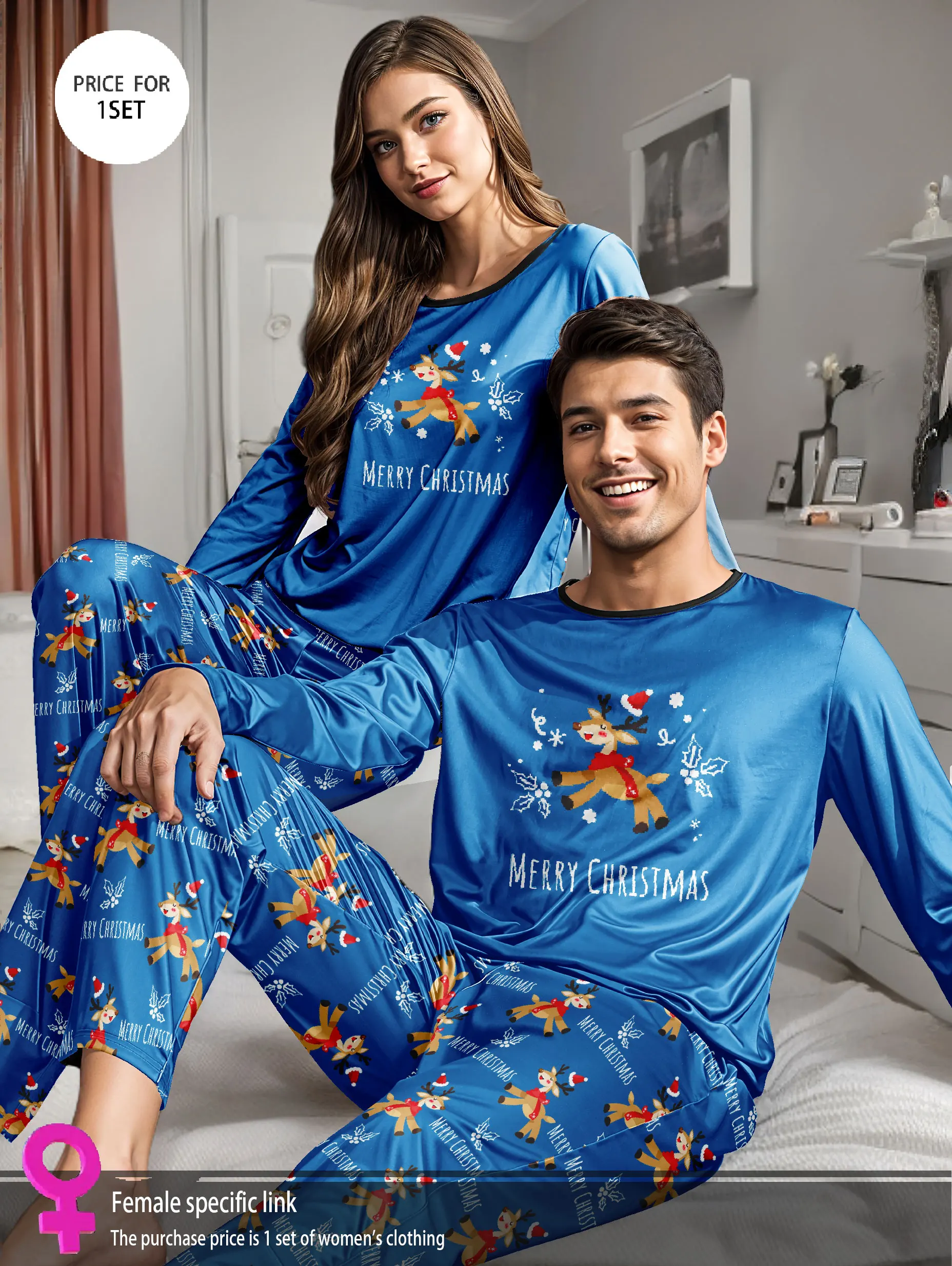 Women's Pajama Loungewear Set, Christmas-Themed Fun Print, Round Neck Long Sleeve + Long Pants Loungewear, 1 Top + 1 Pair of Pants, Suitable for Cool Weather