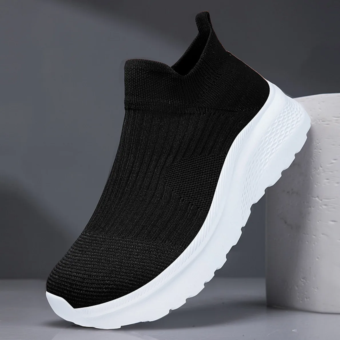 Men Women Wide Toe Sneakers Lightweight Elastic Mesh Breathable Slip On Sock Shoes Height Increase Casual Walking Shoes