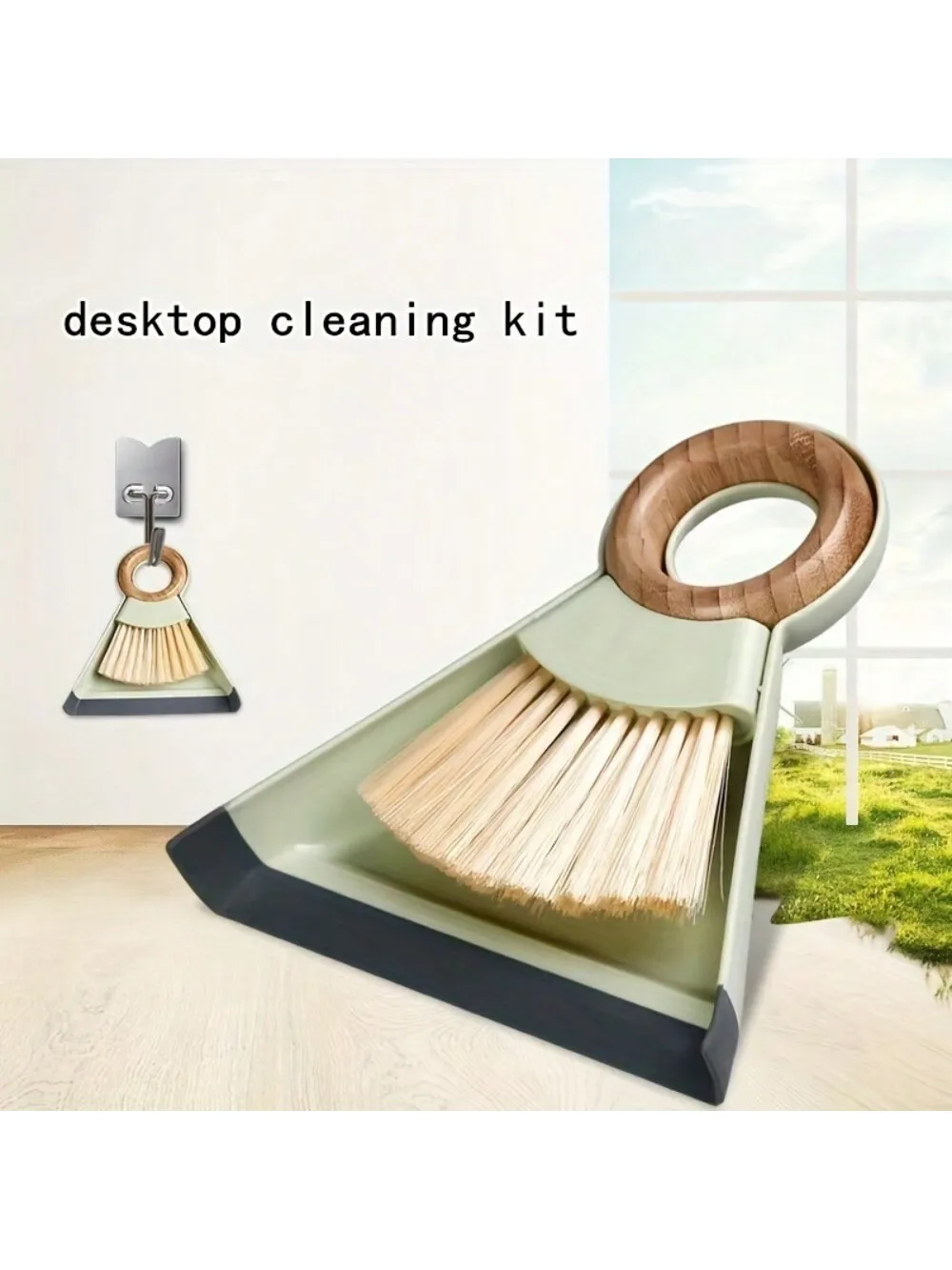 1set, Mini Desktop Broom And Dustpan Set, Wooden Handle Hanging Household Cleaning Appliance