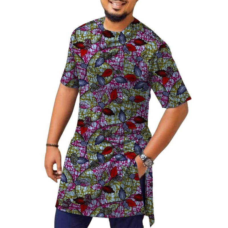 African Fashion Gorgeous Print Design Men\'s Tops Nigeria Style Colorful Male Half Sleeve Shirt Customized