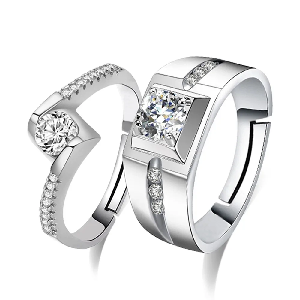 2pcs 925 Silver Couple Rings Zircom For Women Man Exquisite Student Girlfriend Sterling Silver Jewelry Accessories Wedding