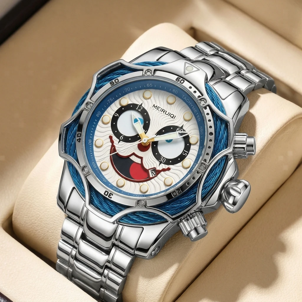 1pc Personalized Clown Dial Watch Fashion Metal Strap Trendy Men's Wristwatch Creative Trendy Accessories