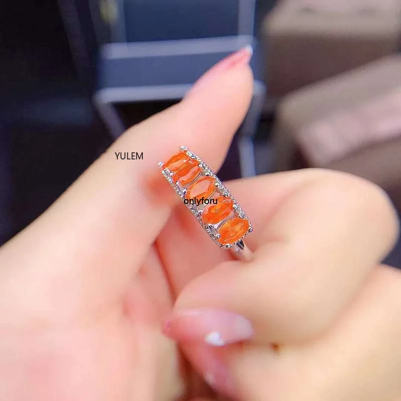 New 925 Silver Color oval Orange Fire Opal Rings for Women Wedding Fashion Jewelry Birthstone Ring