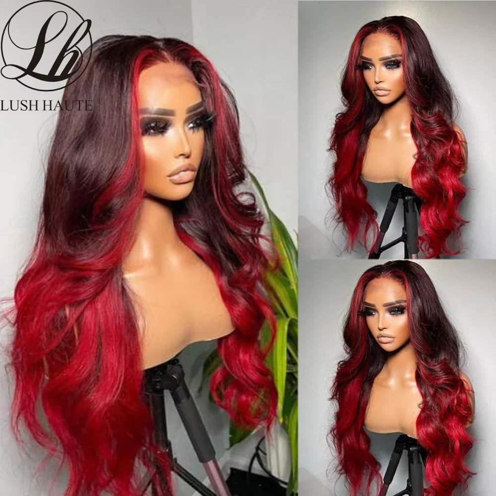 Ombre Red 99J Lace Front Wigs Glueless Synthetic 13x4 Body Wave Highlight Colored Bule Lace Front Wigs for Women Cosplay