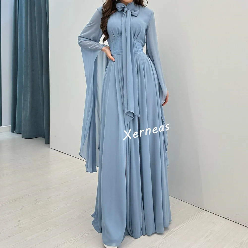 Abiti lunghi a trapezio con colletto alto e pieghe in chiffon personalizzati Occasioni su misura Serata da donna Elegante festa Ospite di nozze Semplice