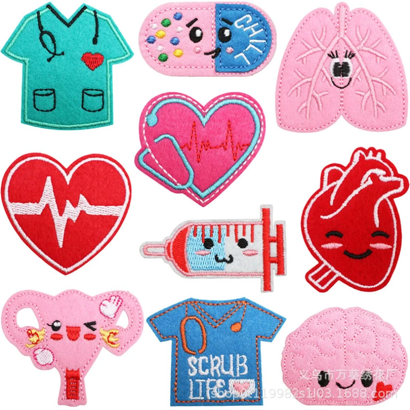 

[Cartoon Medical Embroidered Patches]Cute Nurse Pill Heart Embroidered Decorative Patch - Iron-on/Sew-on - For Clothing, Bags