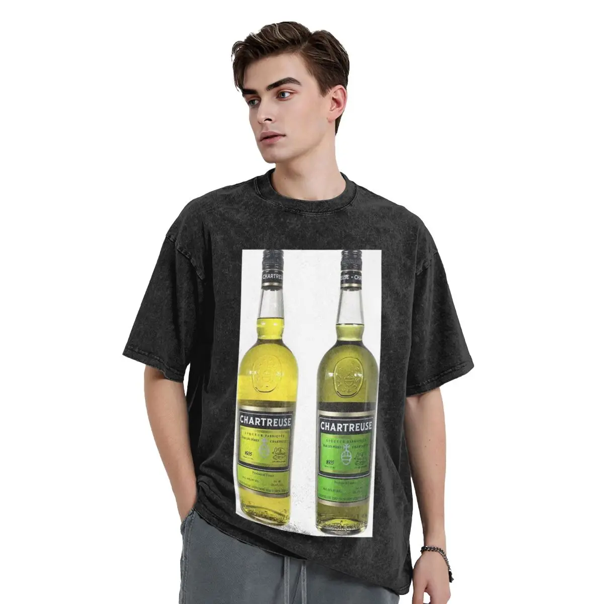 

Зеленая бутылка Chartreuse, картина маслом, мытые футболки с короткими рукавами, футболка в стиле хип-хоп, уличная одежда, футболки для мужчин и женщин