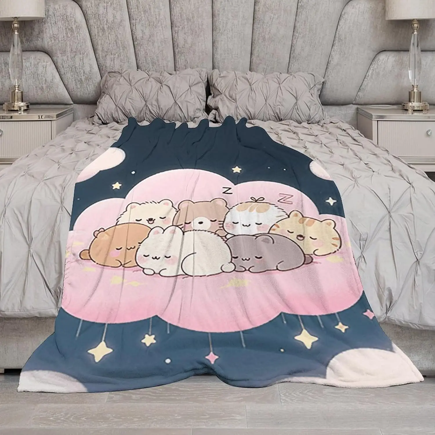 Ultra Soft Flannel Throw Blanket - Furry Animal Cloud Island Lightweight Warm Fuzzy Blanket for Couch Bed Chair, All Season Cozy
