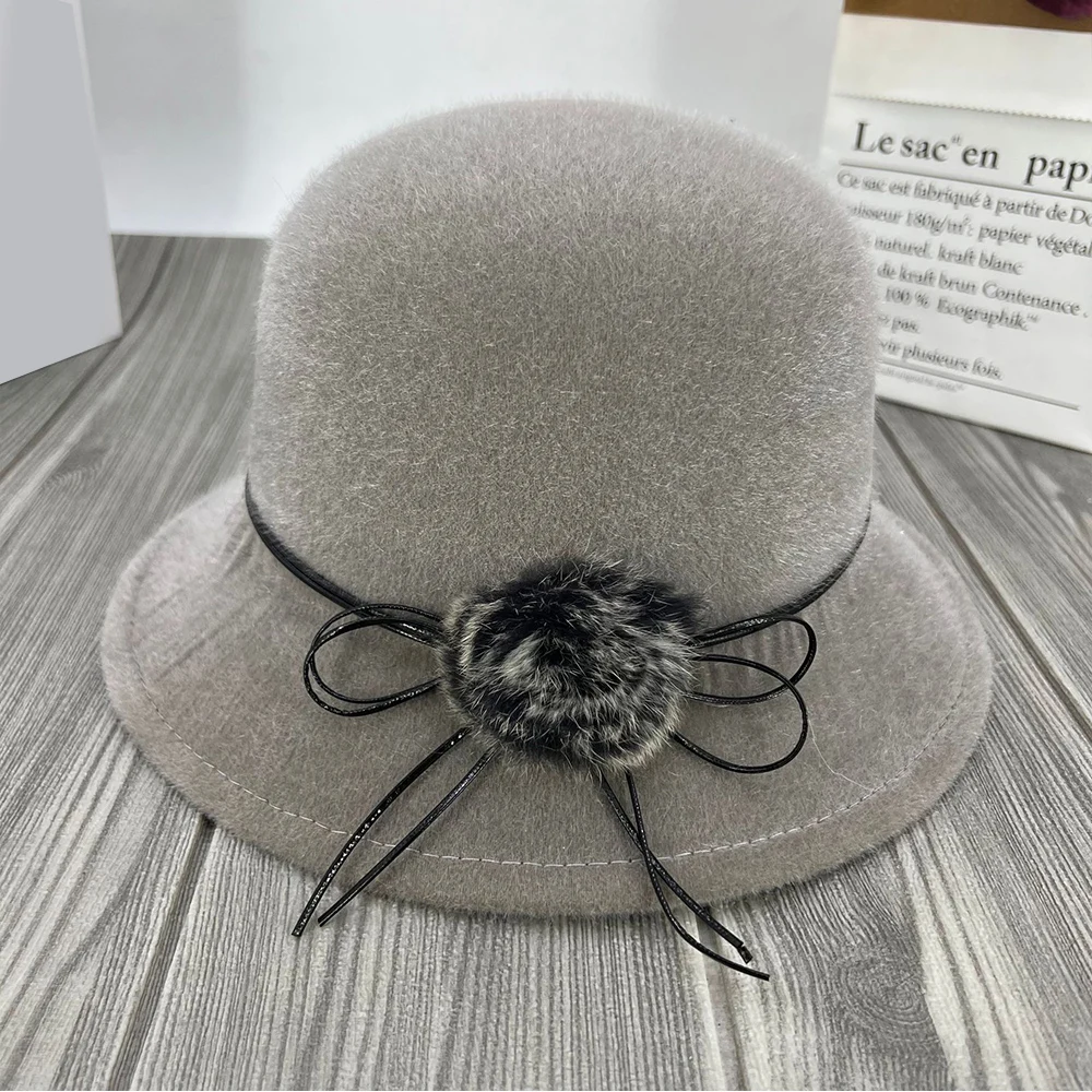 French Women Fedora Hat Bowknot Ribbon Wool Jazz Felt Hats For Ladies Winter Autumn Chapel Elegant Dress Hat Banquet Bowler