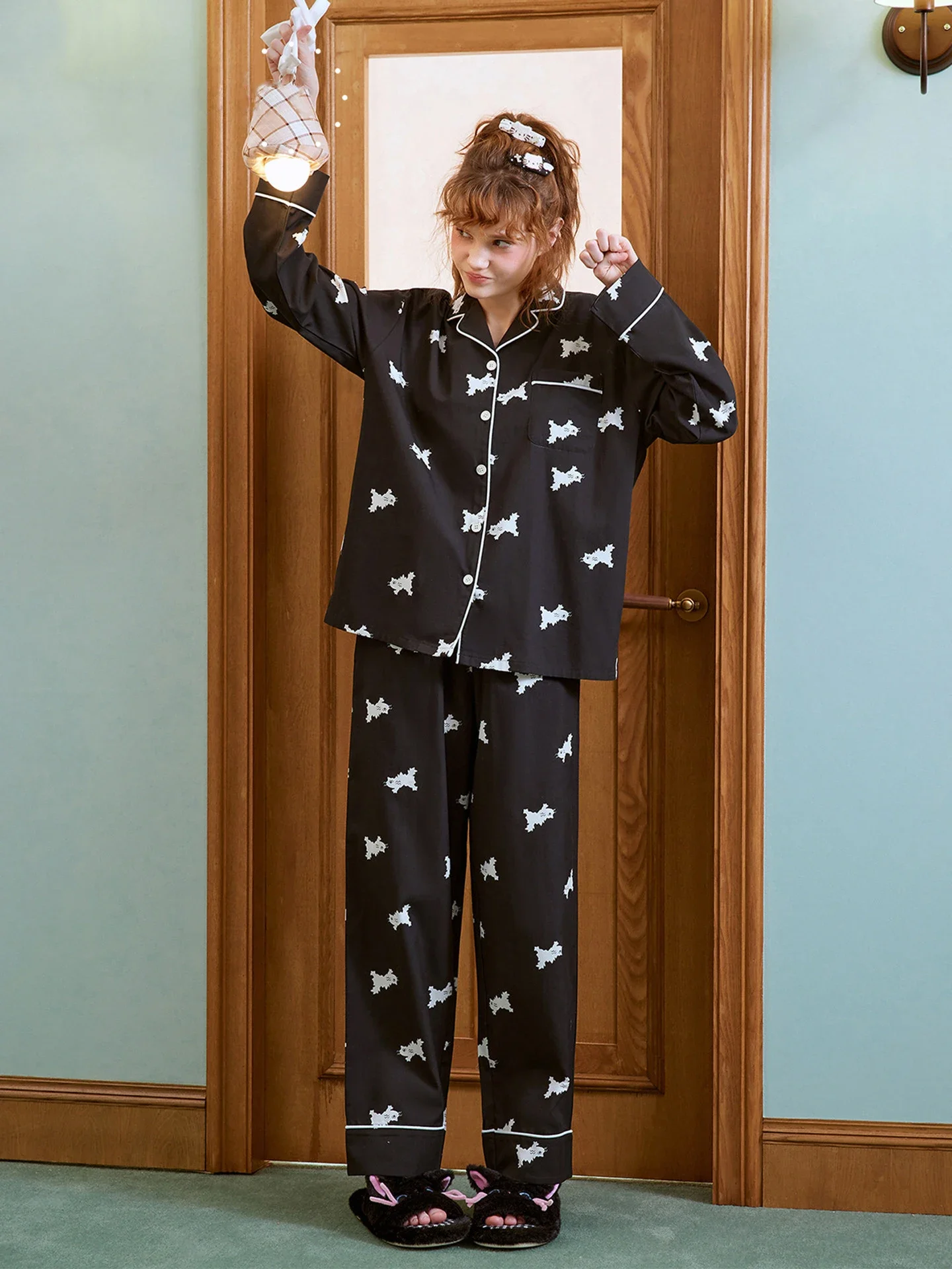 Women's Pajama Set Lyocell Cotton Blend Spring Autumn Long Sleeve Pyjamas Soft Loose Loungewear Nightwear Long Pants 2pcs