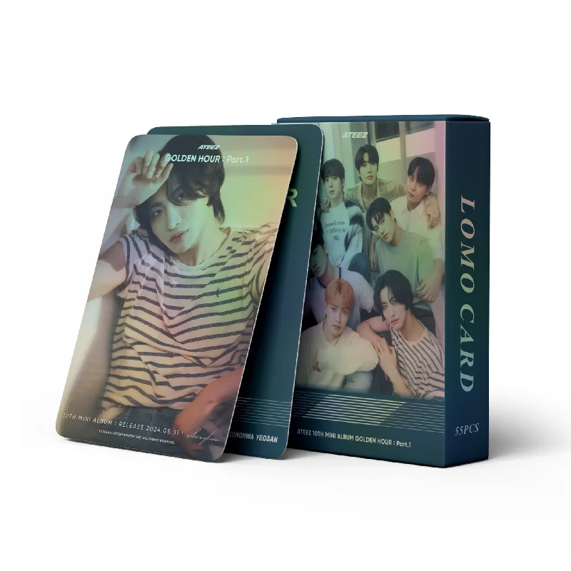 Kpop-Album de salle de bain doré ATEEZ, carte en boîte, impression double face, placage Yunho, photo HD de haute qualité, i GérCollection, UR Part 1, 55 pièces par ensemble