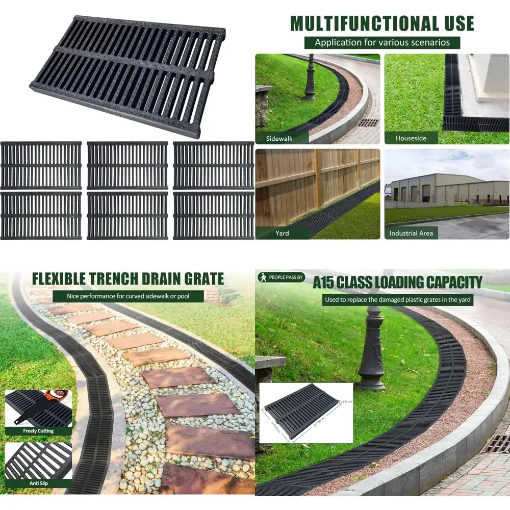 

Polymer Plastic Channel Drain Grate - 6 Pack, 19.7x11.8x1.2 Inches, Durable Trench Cover, 118 Inch Total Length, Polymer Drain S