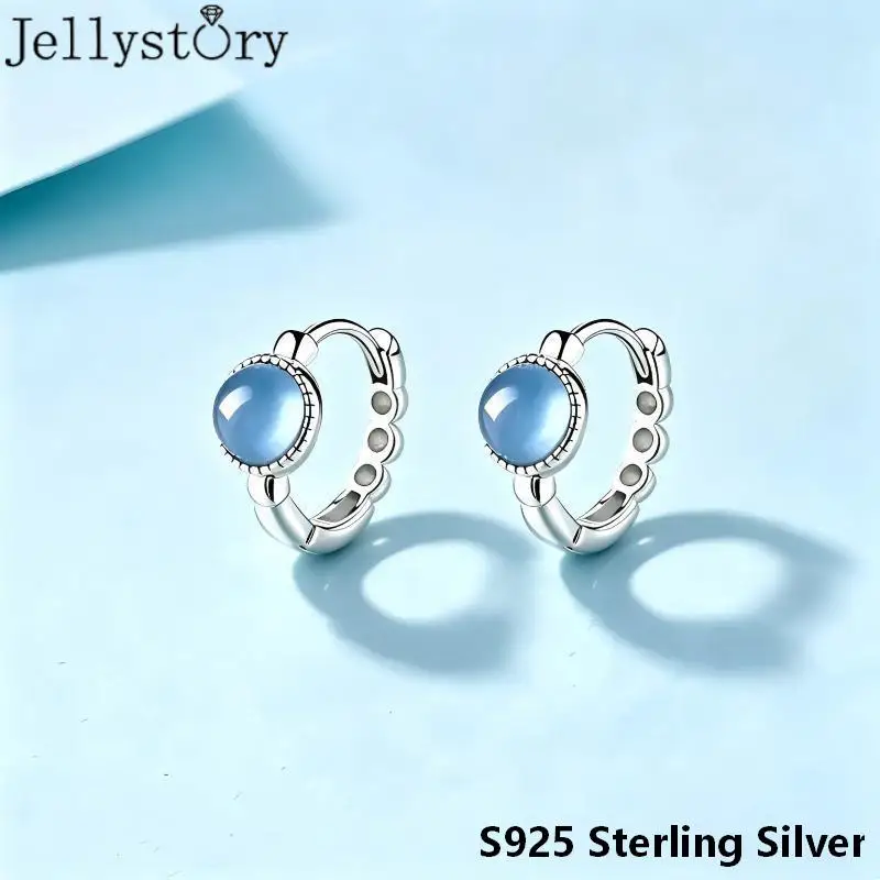 JellyStory Aquamarine EarringsValentines Day Elegant Chic Gift S925 Silver Light Luxury Ear Clips Exquisite Jewelry for Her