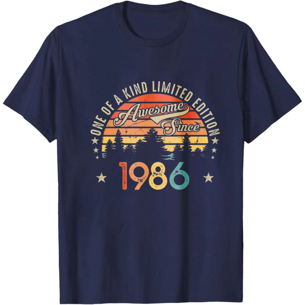 Awesome Since 1986 Vintage Sunset Design Summer Men T-Shirt Limited Edition Retro Casual Wear For Birthday Gift