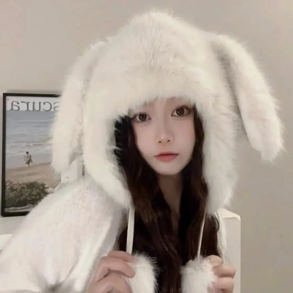 Милая шапка с кроличьими ушками, защита ушей, утолщенная шапка, теплая мультяшная верхняя шапка, осень и зима