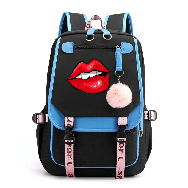 Persönlichkeit Lippen Mochila Feminina Rucksack USB Aufladen Schult aschen Teenager Mädchen Jungen Laptop Rucksack Frauen Reise rucksäcke