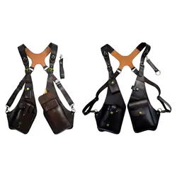 Vintage Shoulder Harness Bag Waist Pack Steampunk Double Wallet Case Phone Wallet Bag Cross Belt Anti for Outdoor Hiking Sport