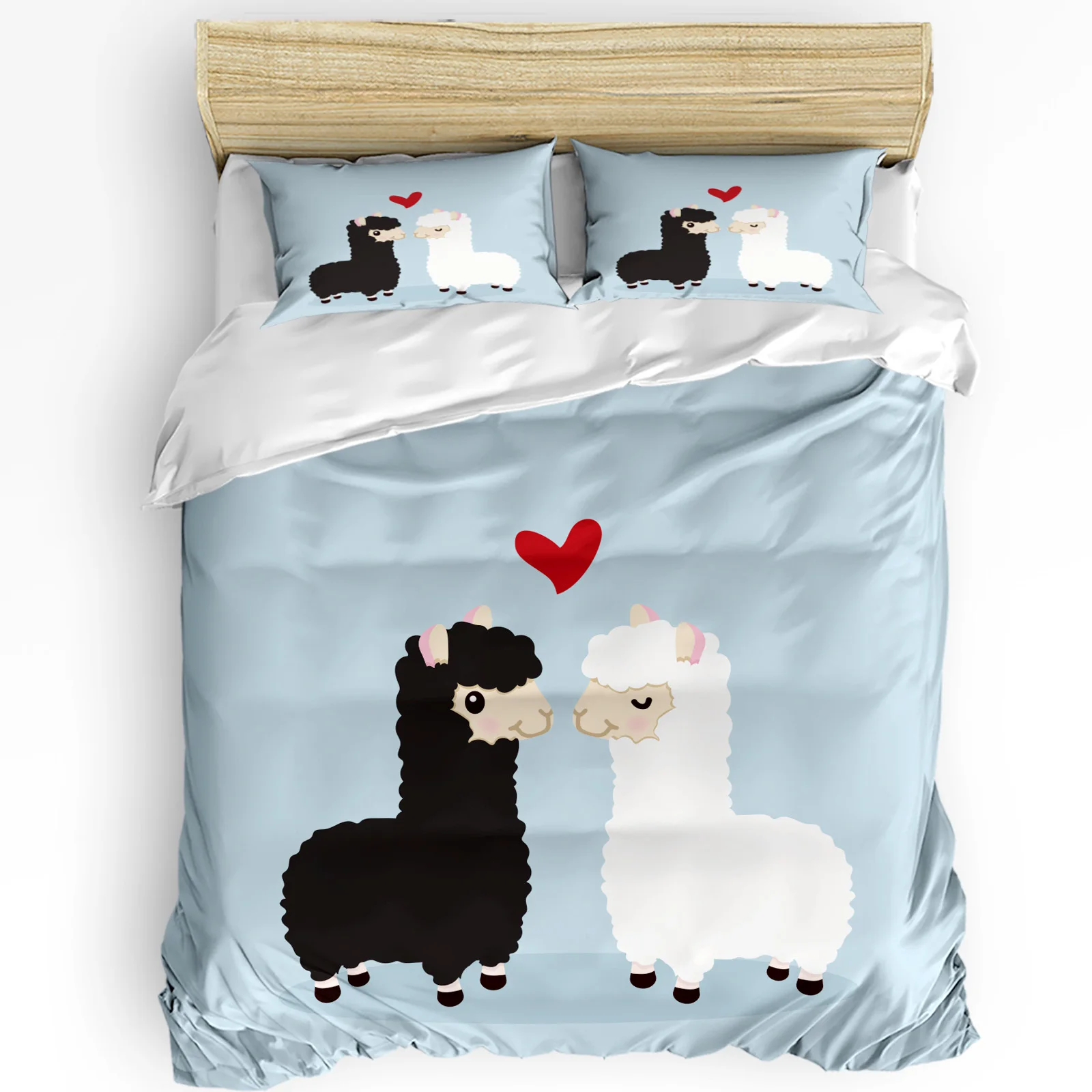 Lovely Cartoon Alpaca Bedding Set 3pcs Boys Girls Duvet Cover Pillowcase Kids Adult Quilt Cover Double Bed Set Home Textile