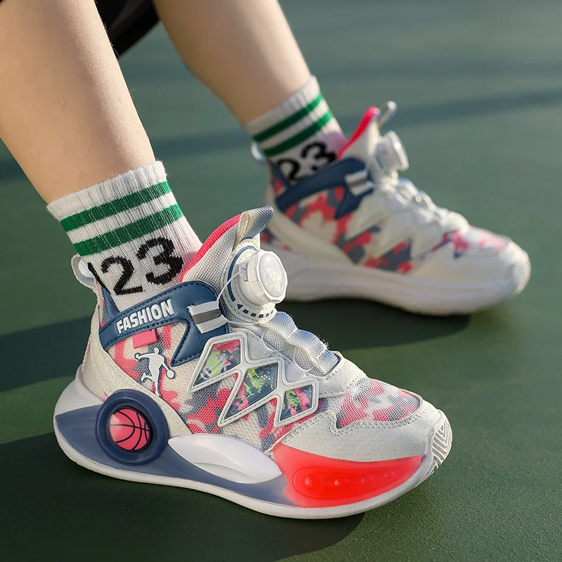 Kids Sneakers Boys Girls Basketball Shoes Children Knit Training Shoes Breathable Running Shoes Basketball Trainers Casual Boots