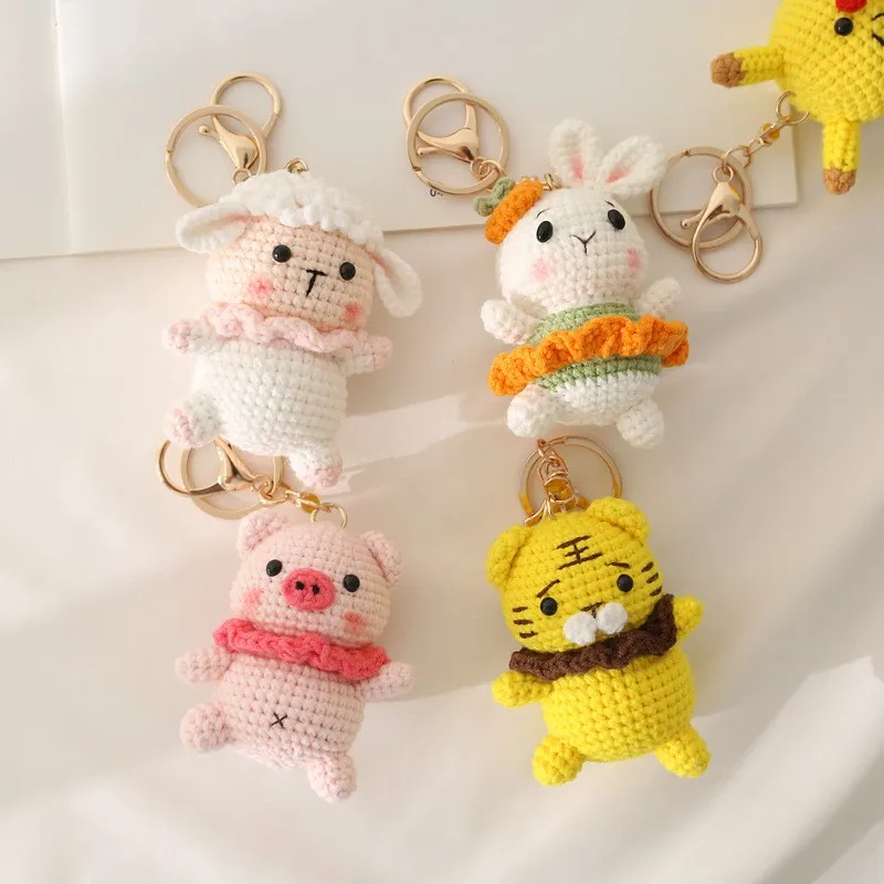 Funny Animal Doll Crochet Keychain Cartoon Animal Series Knitting Doll Keyrings For Bag Pendant Knitted Gifts Custom Accessories