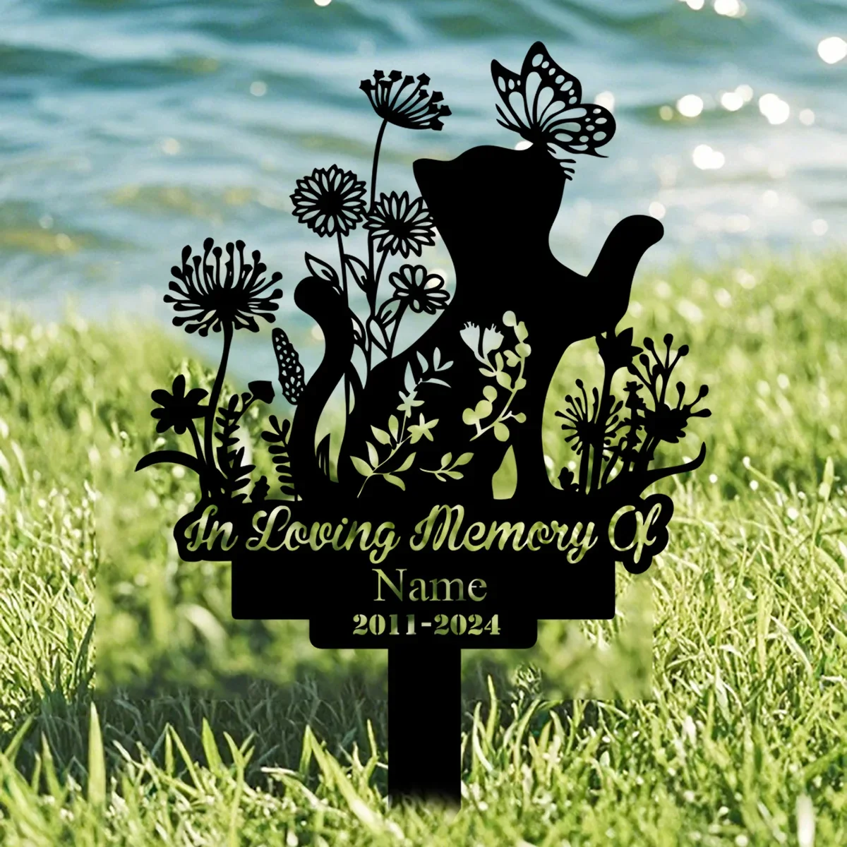 Custom Cat Bread Memorial Stake, Memorial Gift,Cat Grave Marker Garden Decor, Cat with Butterfly & Flowers Stake