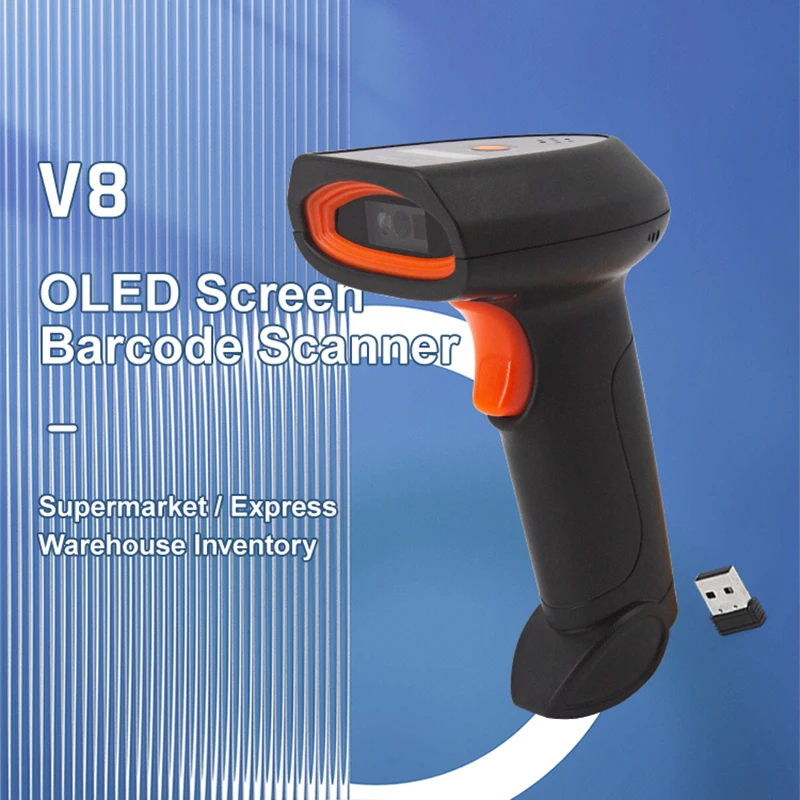 

Handheld 1D/2D 2.4G+Wireless Barcode Scanner With Smart Voice QR PDF417 Bar Code Scanner Reader For Supermarket