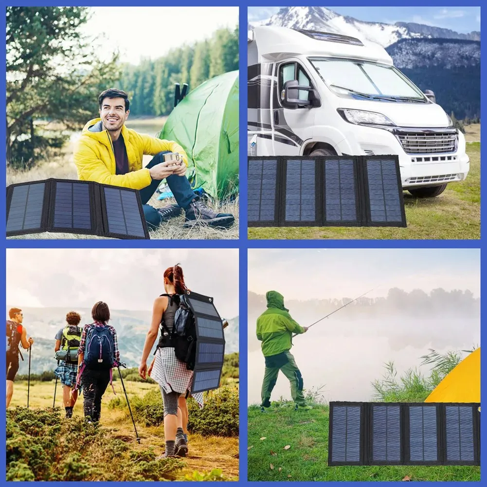 Foldable Solar Panel Charger Portable Battery for Cell Phone Outdoor Waterproof Power Bank for Camping Accessories