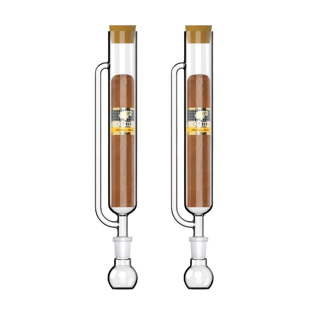 Upgrade 2 Tubes Glass Cigar Humidor Tube with Built in Humidifier Ball Base, Wooden Plug Set,  Gift for Cigar Lovers for Men
