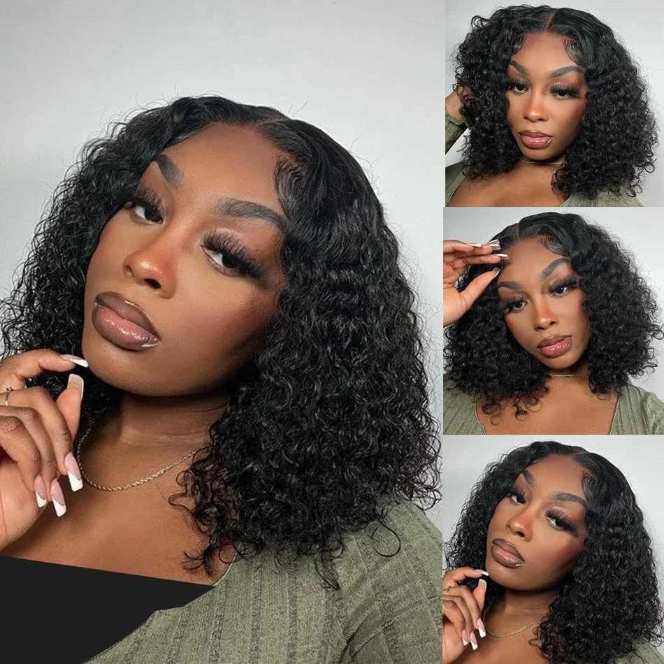 Wear And Go Short Bob Wigs For Women Water Wave Glueless Wig Ready To Go Lace Frontal Human Hair Wigs Pre Cut Lace Wig Sale 180%