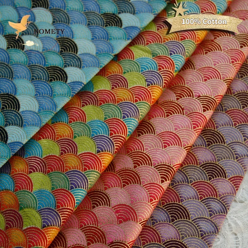 Printed Fish Scales Fabric Pure Cotton Plain Weave Bronzed Cloth Patchwork Sewing Cheongsam Bag DIY 145*48cm