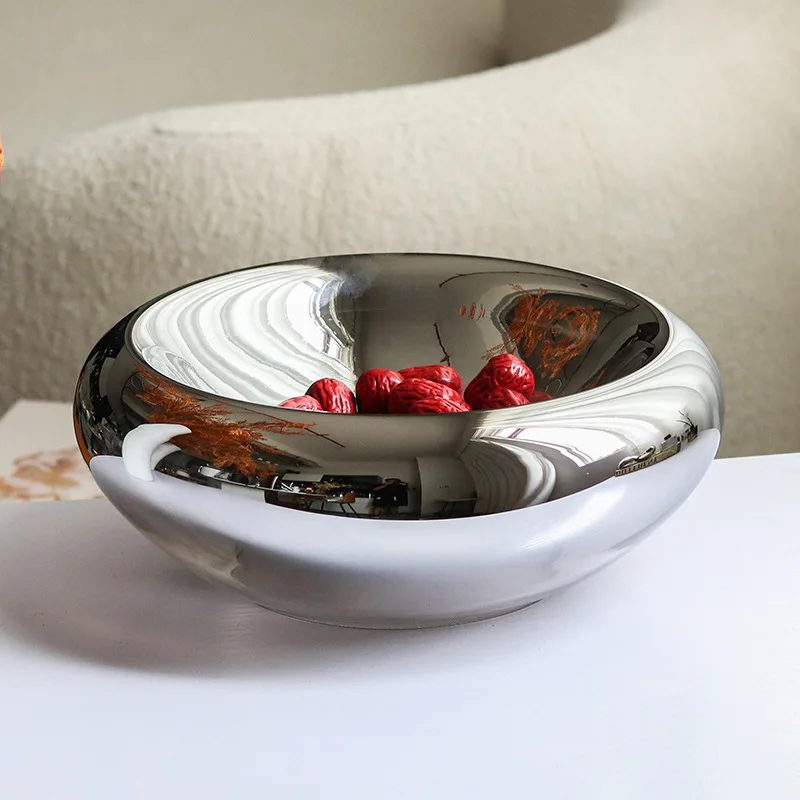 Silver Tray Glass Fruit Plate Round Storage Bowl Snack and Fruit Platter Desktop Storage Container Glass Tray Jewelry Dish