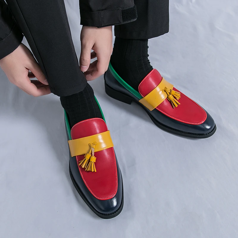 HKDQ موضة شرابات أحذية من الجلد حذاء رجالي الأعمال فستان رجالي غير رسمي أحذية مختلط الألوان الأحذية الاجتماعية الذكور أحجام كبيرة 38-46 #5