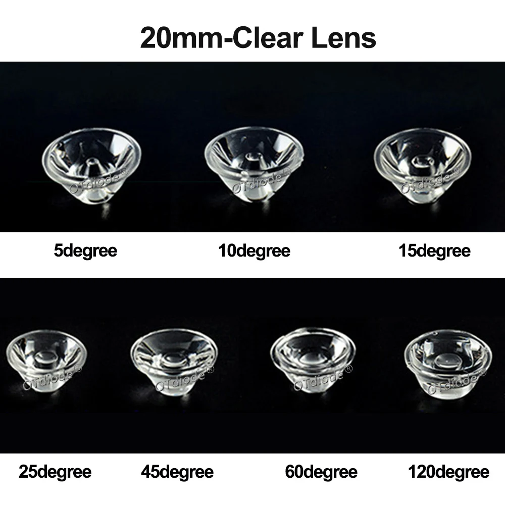 5-50pcs 20mm 5/15/30/45/60/90/120 Degree Optical PMMA LED Lens Reflector Collimator For 1W 3W 5W LED Light Lamp Bulb E27 MR16