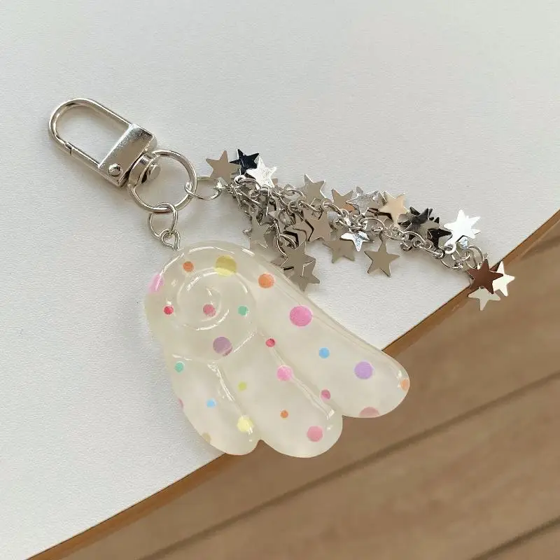 1 Stück Schlüsselanhänger mit Engelsflügel, modischer Taschenanhänger mit Punktmuster, Y2K-Stern-Verschluss, Taschen-Charm, Hängedekoration für Rucksack und Handtasche – Detail 7
