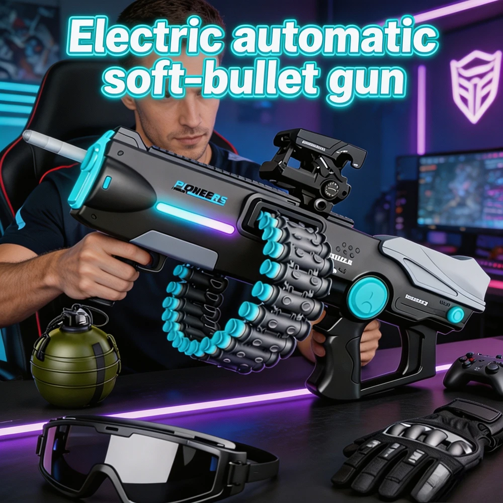 Dual Mode Automatic Manual Soft Bullet Toy Gun 2 in 1 Shooting Blaster Toy Outdoor Shooting Game Educational Play Toy Gift