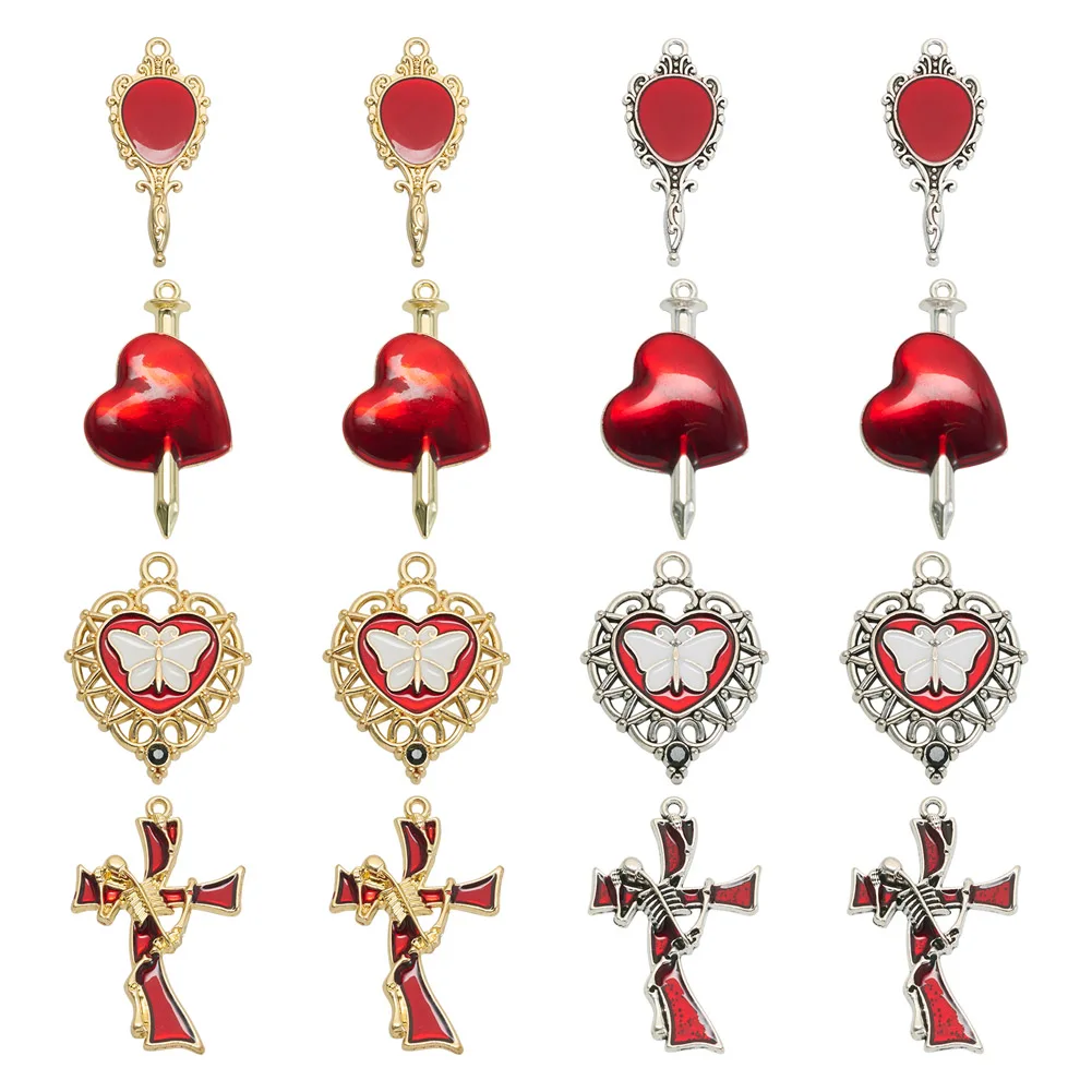 

16Pcs 8 Styles Tibetan Style Alloy Enamel Heart Cross Personality Pendants For DIY Earring Necklace Pendant Jewelry Accessories