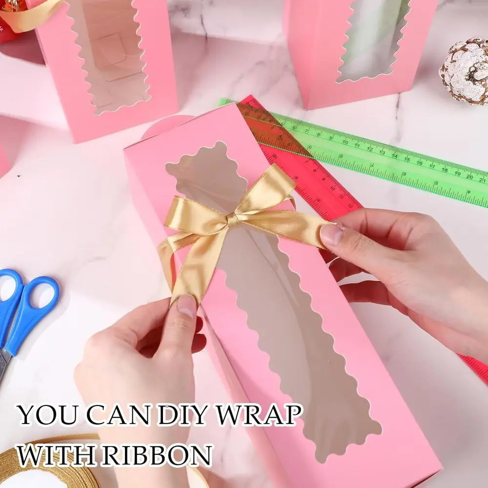 علب هدايا بهلوان من الزجاج الشفاف مكونة من 100 قطعة مع مقبض نافذة وأشرطة وأحجام لـ 12 أونصة، 16 أونصة، 20 أونصة، 30 أونصة - مثالية لـ Chri