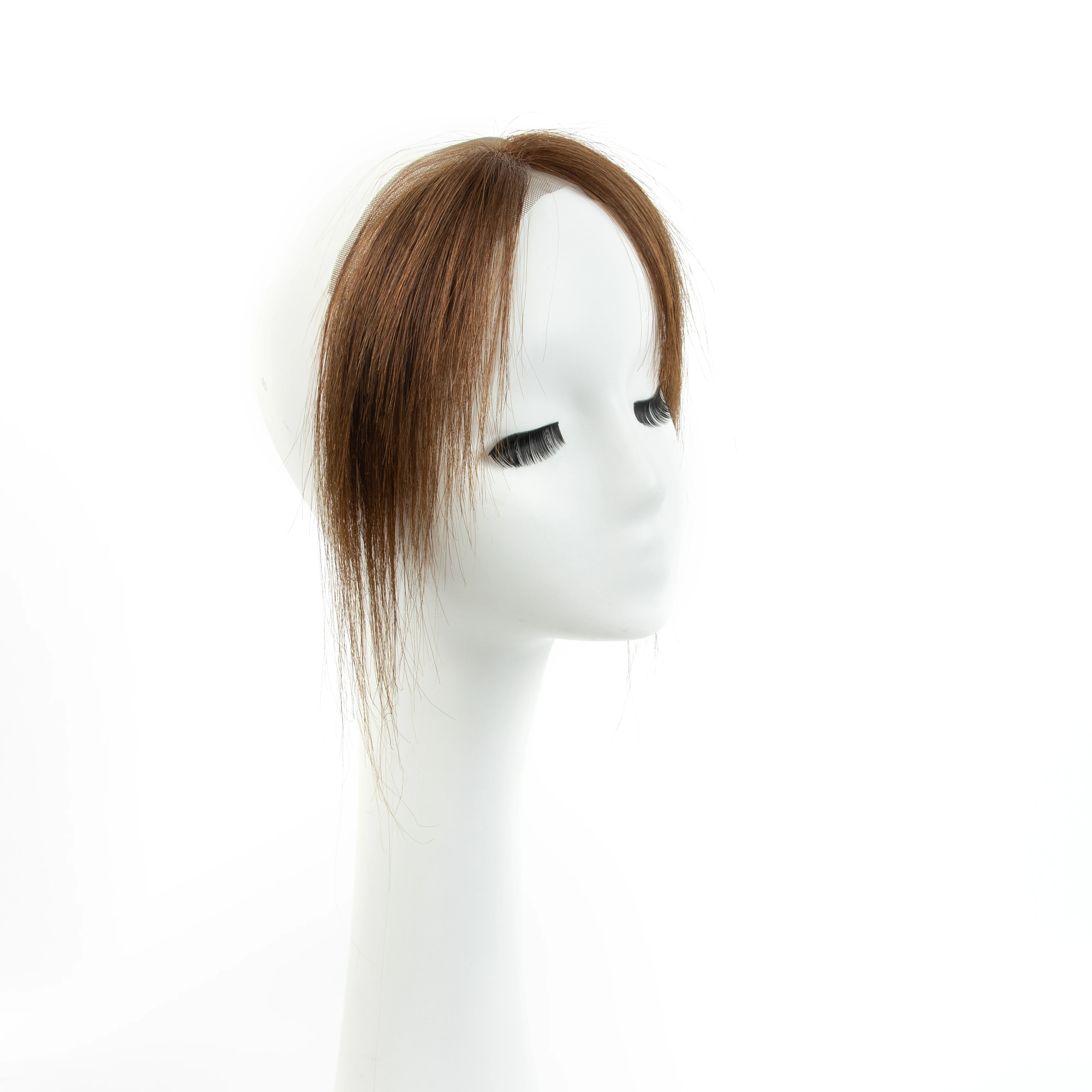 Women's  Human Hair Hairpiece Looking Front Hairline Extension with Short Middle Part & Side Bangs Lace Base for Thinning Hair