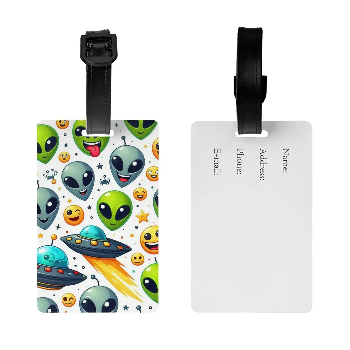 

Бирки для багажа с рисунком зеленого инопланетянина и НЛО, аксессуары для чемоданов, бирка для багажа, держатель для этикеток, идентификационная бирка с именем и адресом