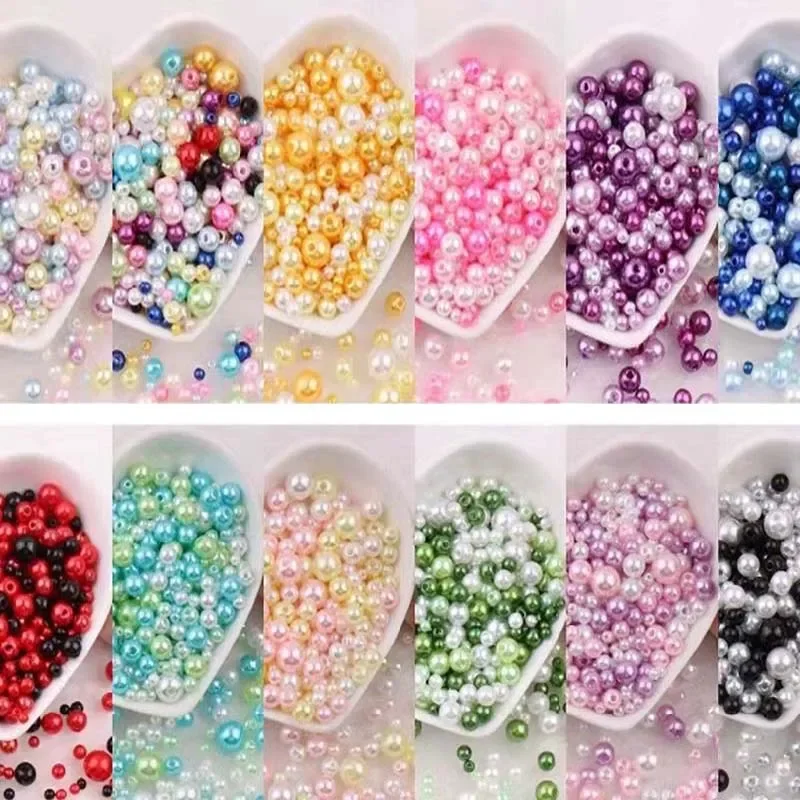 150-200Pcs/Pack Mix Size Imitation Pearl 3-8mm Colorful Pearls With Hole Round Acrylic Imitation Pearl DIY Jewelry Making Craft