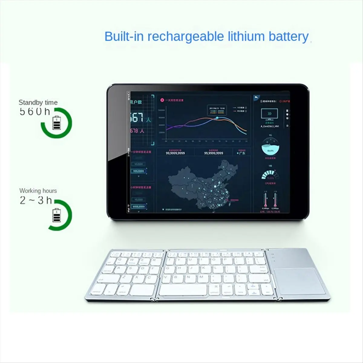 A46U Bluetooth Keyboard Folding Wireless Keypad Touchpad for IOS/Android/Windows Tablet Mobile Phone Keyboard Silver