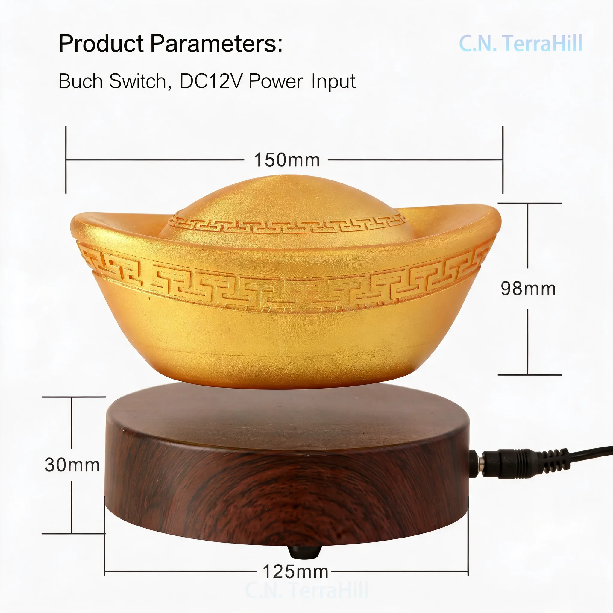 Magnetic Levitation Floating Yuanbao Decorative Craft, Creative Black Tech Money Ingot Ornament for Home Office Desk